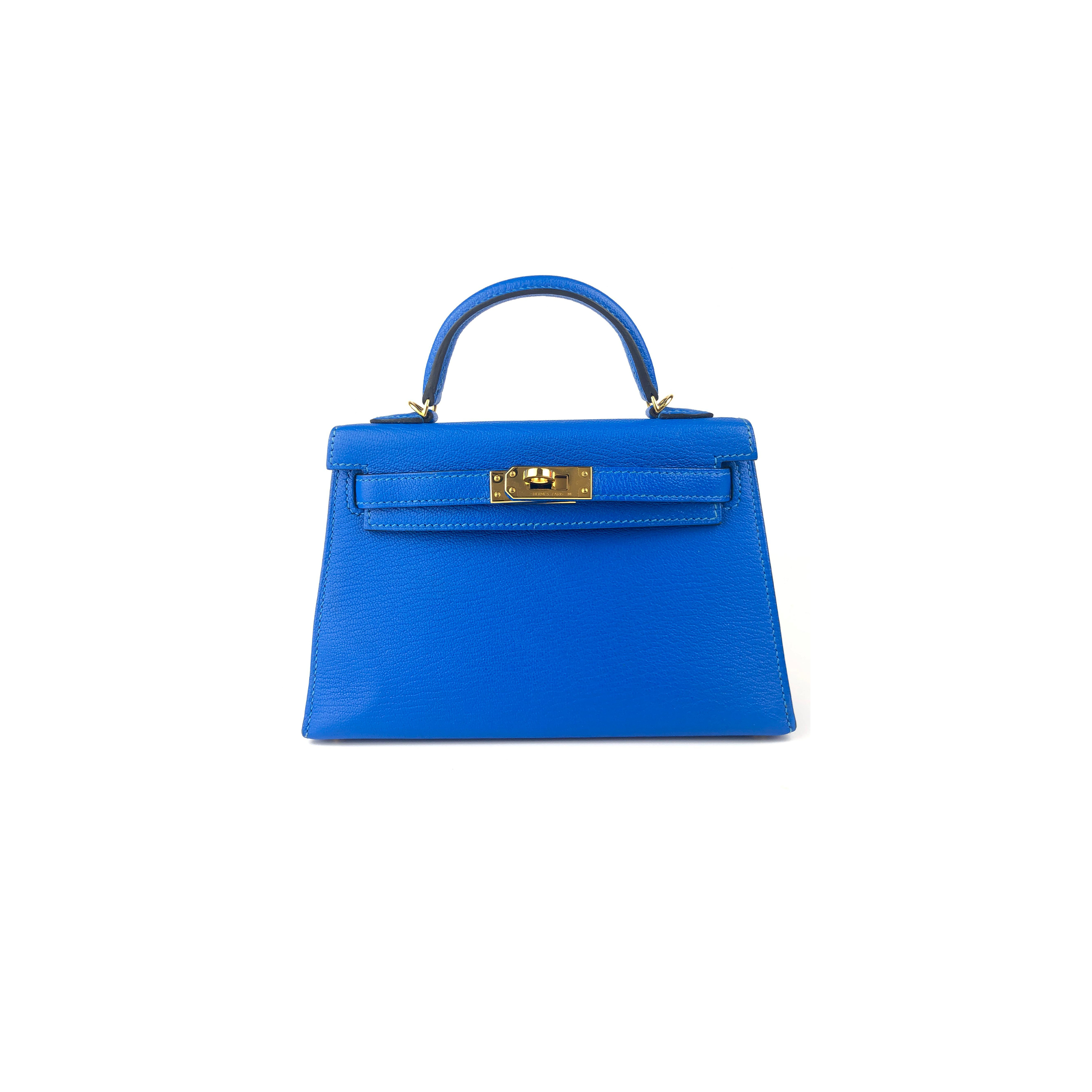 H**mes master mini kelly ii blue hydra chÈvre leather gold hardware (19*12*5.5cm)